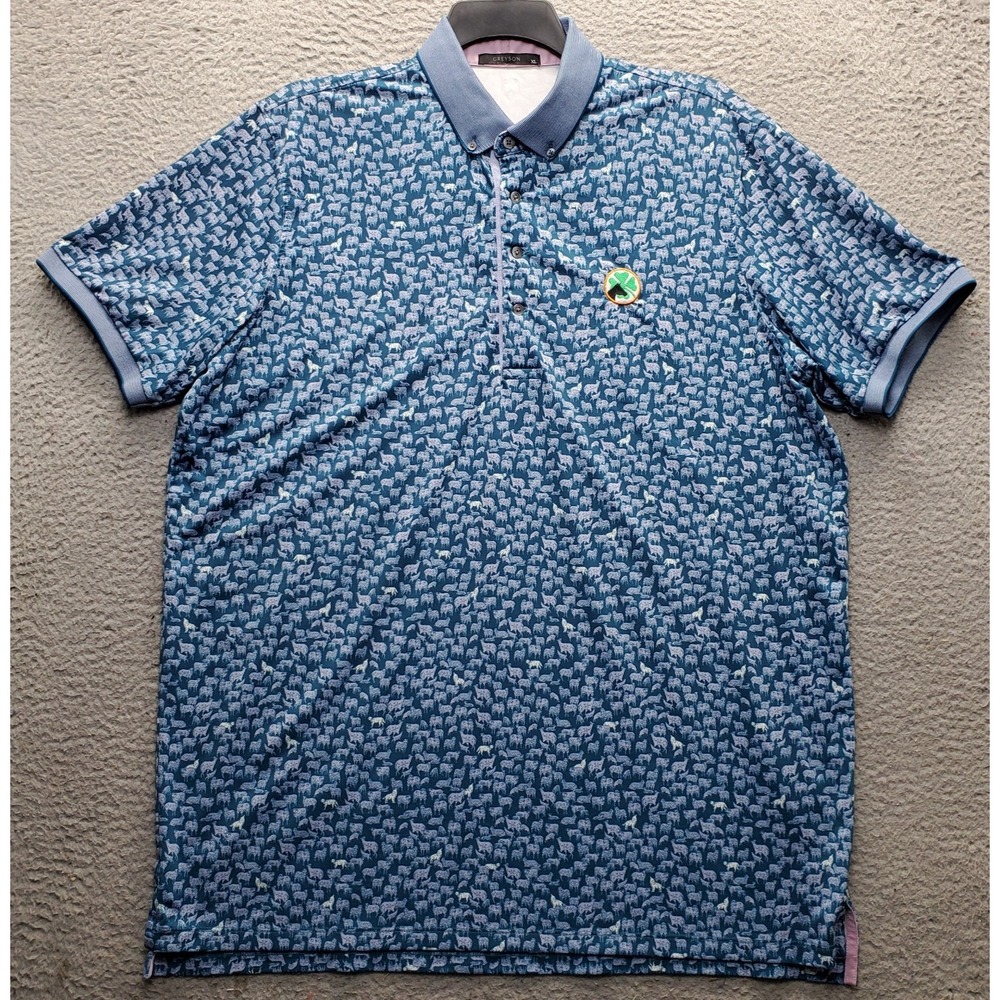 Greyson Golf Polo Shirt Men XL Multi Animal Print Rare Due Process Side Slit EUC